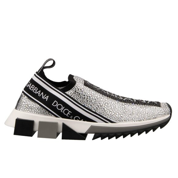 Dolce & Gabbana - Unisex Crystal DG Logo Slip-On Sneaker SORRENTO White Black 42 - Picture 4 of 5